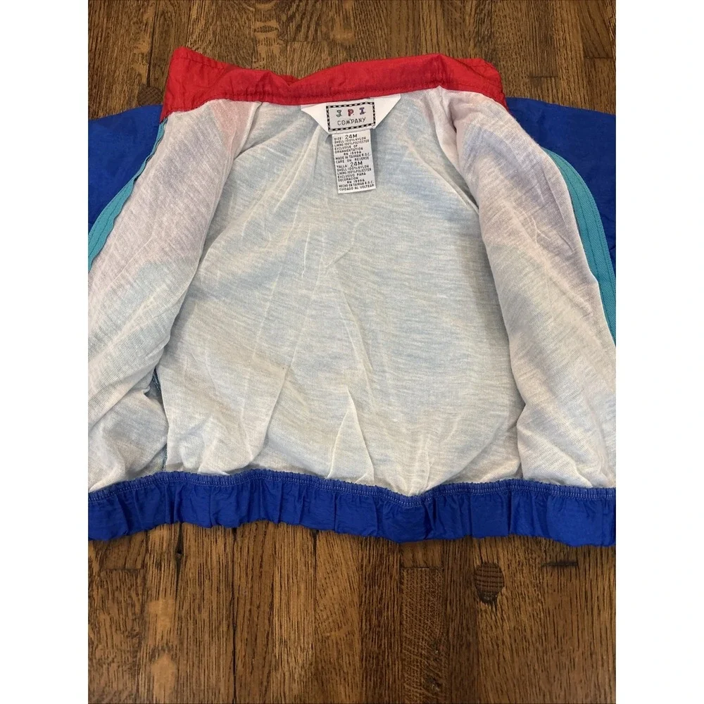 vintage toddler track suit windsuit  1990s 24 month Teal Red Blue